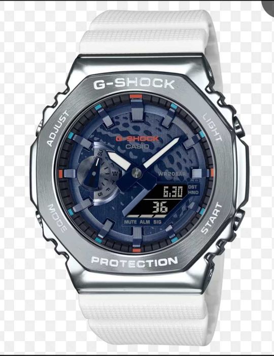Ceas Sport Casio G shock GM 2100g -1a9er, white-blue ,Metal-Rubber .Nou, Garantie 2 ani