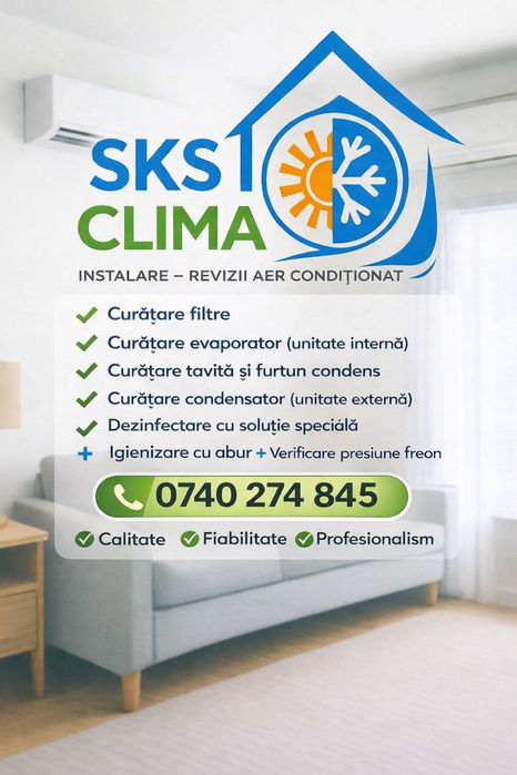 Întreținere completă AC: verificare tehnică, curățare și dezinfectare profesională, control electric/mecanic, testare sigură. Fără încărcare freon.