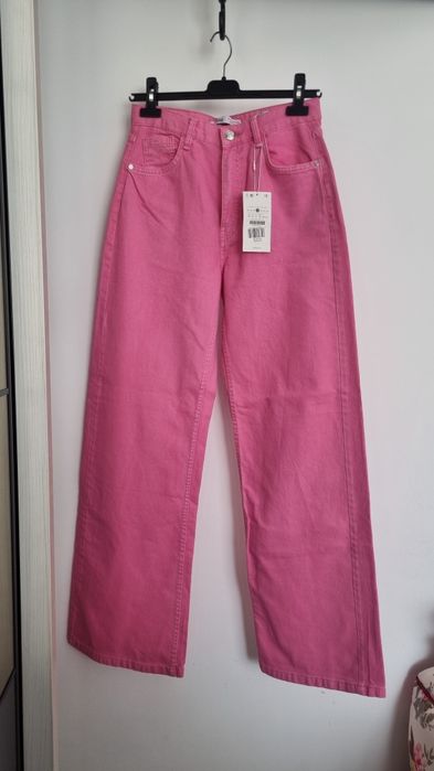 Pantaloni roz Bershka talie înaltă