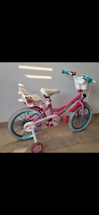 Bicicleta copii, Mini Mouse,de 16 inch cu roți ajutătoare.