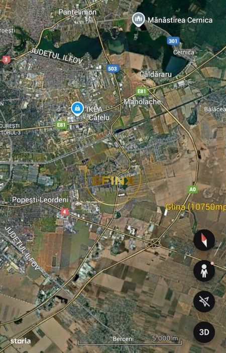 Teren intravilan Glina, Ilfov – 10750 mp, langa depozitele Megaimage
