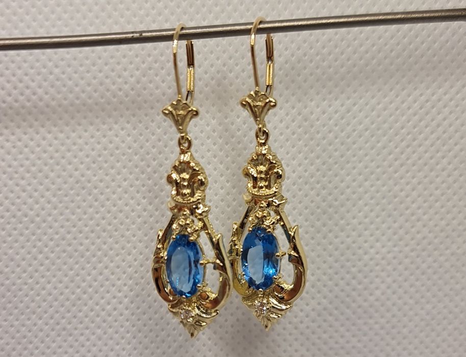 Cercei aur galben 14k topaz și diamante naturale