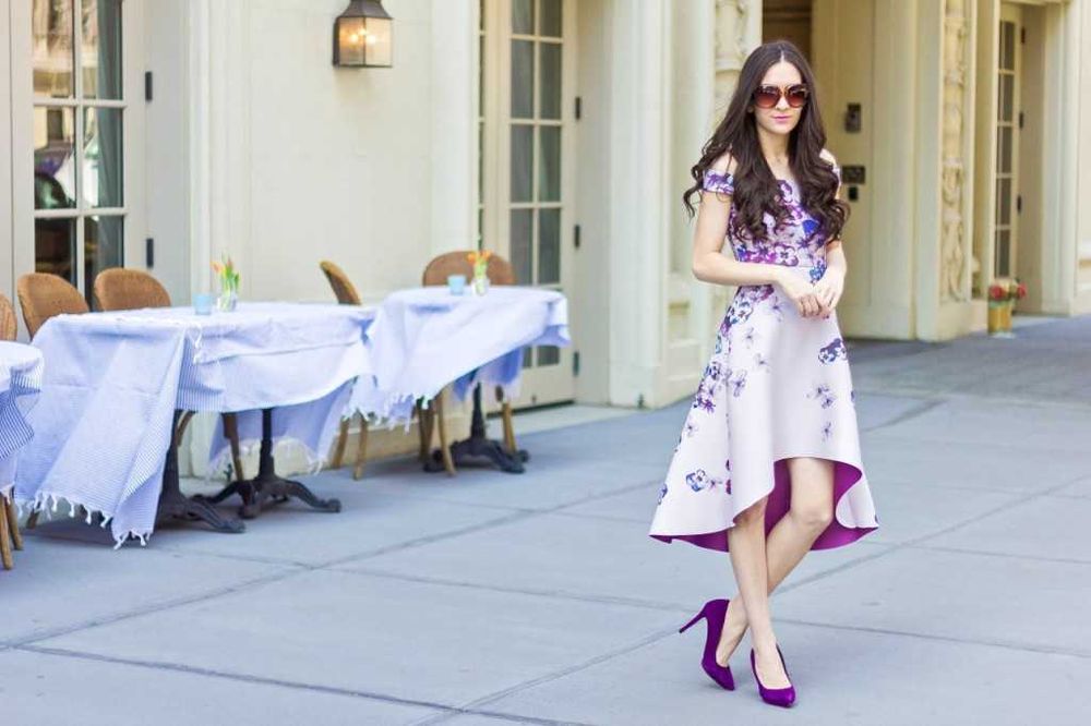 Rochie asimetrică True Violet, floral, potrivit civilă / eveniment, XS