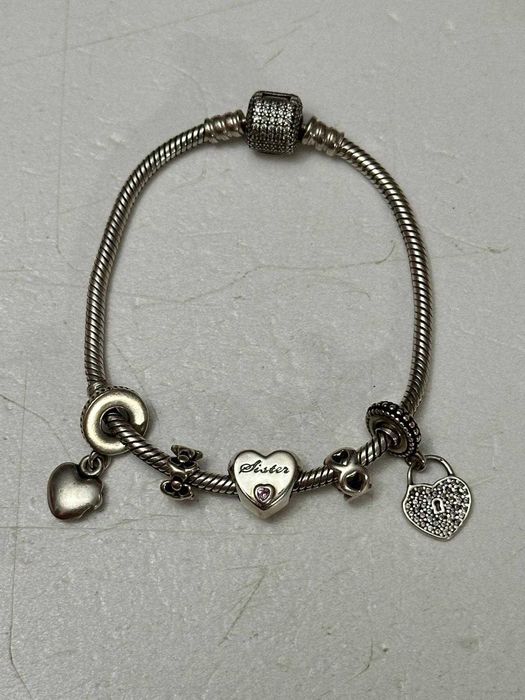 BRATARA ARGINT 925 - PANDORA ALE - 5 Charmuri - Inima - Originala !