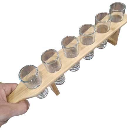 НОВ Комплект шотове за текила 6в1 с дървена тарелка
