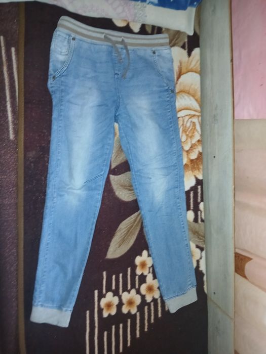 Blugi Jogger băieți mărimea 14 ani, talie și glezne elastice, albastru deschis