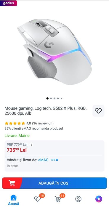 Mouse Gaming Logitech G502 x Plus WirelessAlb