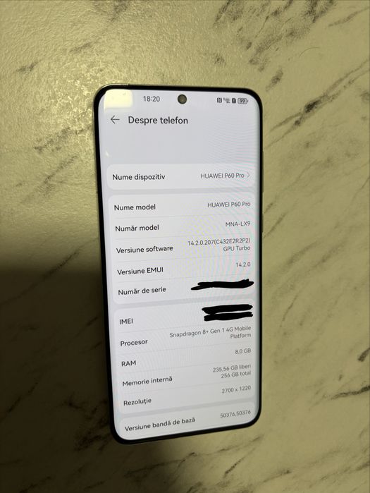 Huawei P60 Pro, 8GB RAM, 256GB stocare, Rococo Pearl