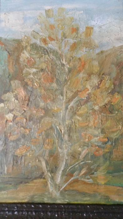 Златна есен в гората. Красива картина, рисувана с маслени бои.