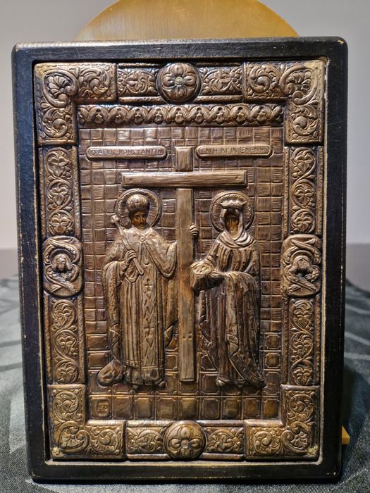 Прекрасна антикварна сребърна икона Свети Константин и Елена