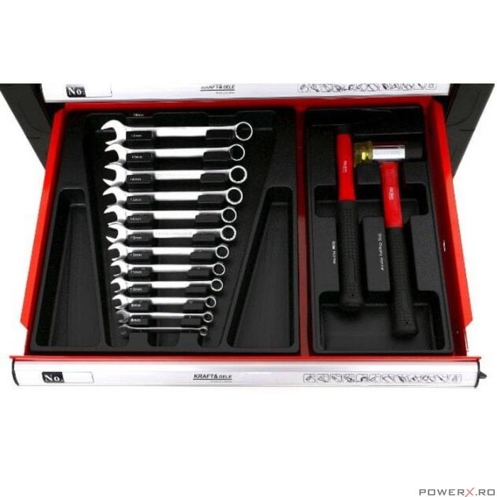 Dulap scule complet echipat cu 263 piese, pe roti, 6 sertare, Kraft