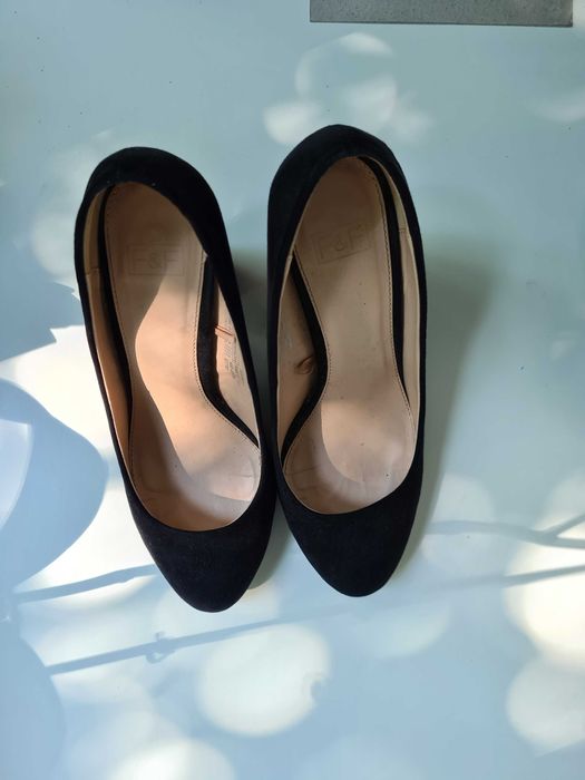 Pantofi negri imitatie piele intoarsa 37 toc gros