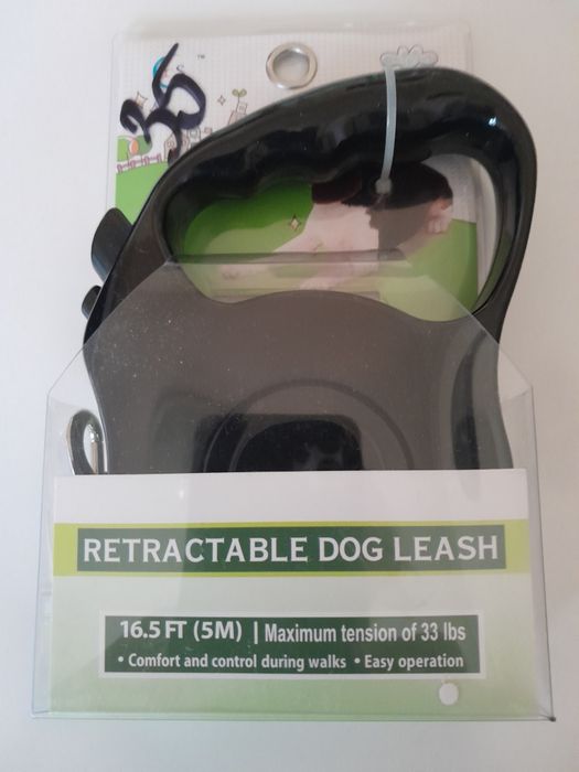 Lesa retractabilă 5 m, ham (bretele), bol și  zgardă cu clopoțel