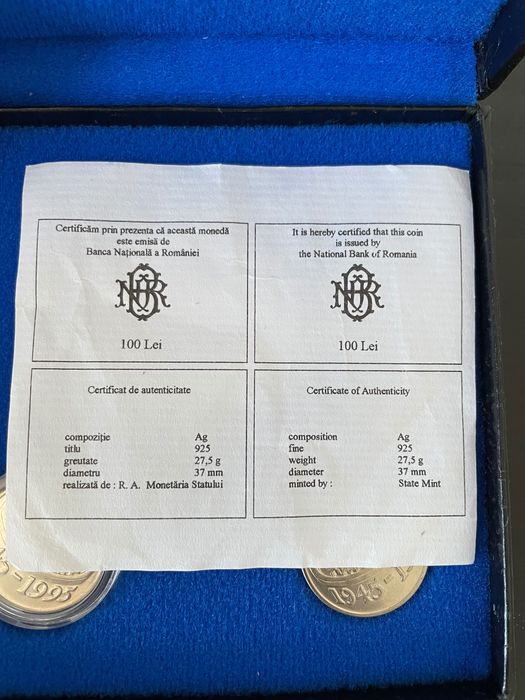 Moneda Argint 100 Lei BNR certificata