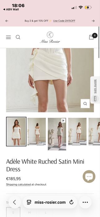 Рокля Adèle White Ruched Satin Mini
