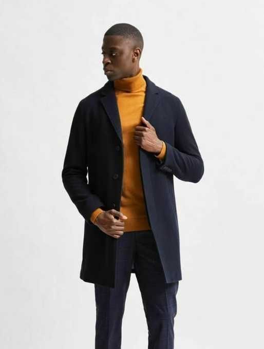 Palton slim 50 L premium Selected Homme NOU lana albastru