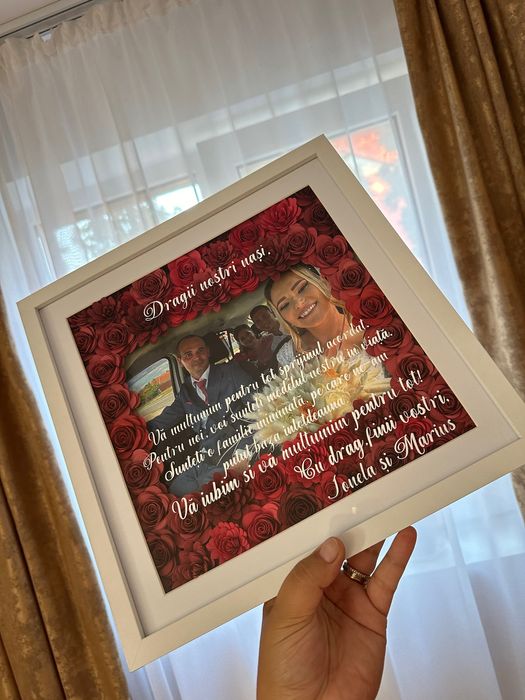 Tablou 3D personalizat cu flori din hartie, poza si text