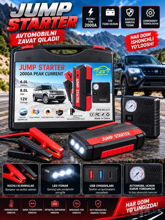 Akkumuliyator starter power bank arendaga ham beriladi + nasos nabor