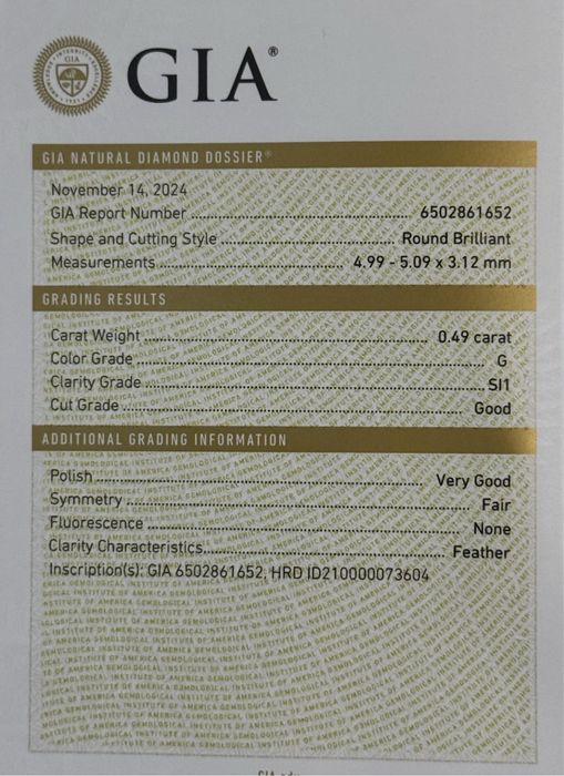 Диамант 0,49карата GIA