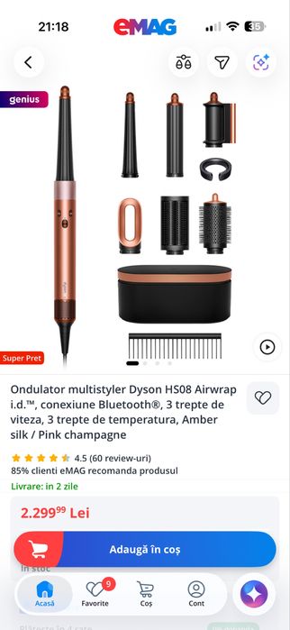 Dyson Airwrap i.d. HS08 Amber Silk – Garanție Martie 2028 – Ca nou
