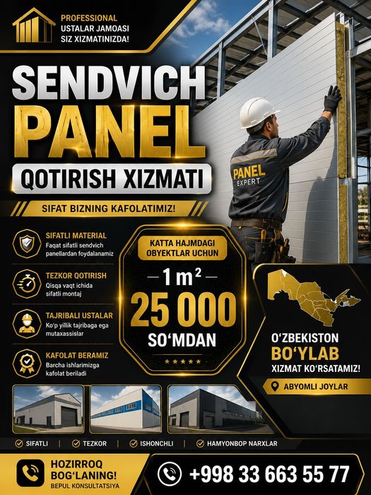 Sendvich qotirish xizmati Uzbekistan boʻylab 1kv 25ming soʻmdan