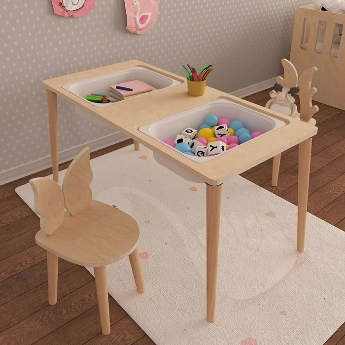 Детска маса в стил Монтесори, маса за дейности от естествено дърво