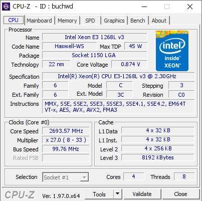 Процессор Intel® Xeon CPU E3-1268L v3  2.30GHz