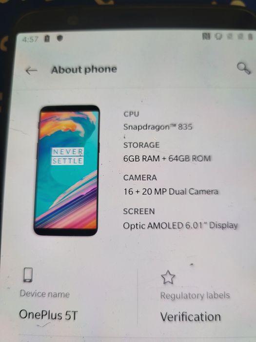 Telefon OnePlus 5t liber rețea 6 giga  ram