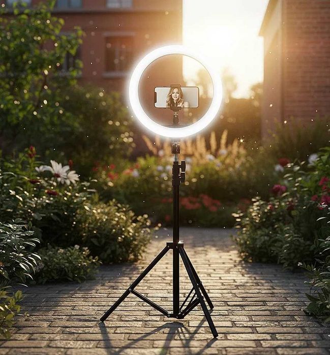 Комплект LED Ринг Ring лампа с трипод и вградено дистанционно, 10 инча
