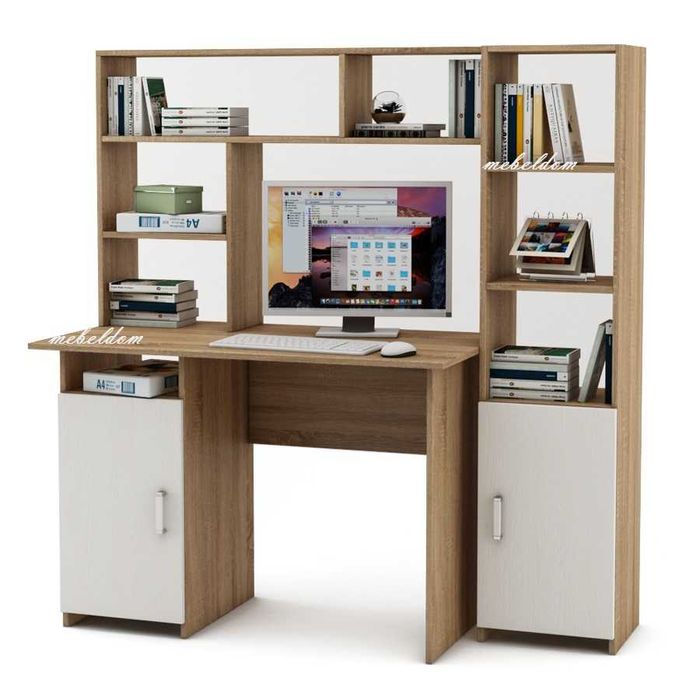 Бюро 110см. с надстройка и етажерка с плавни врати(код-0909)