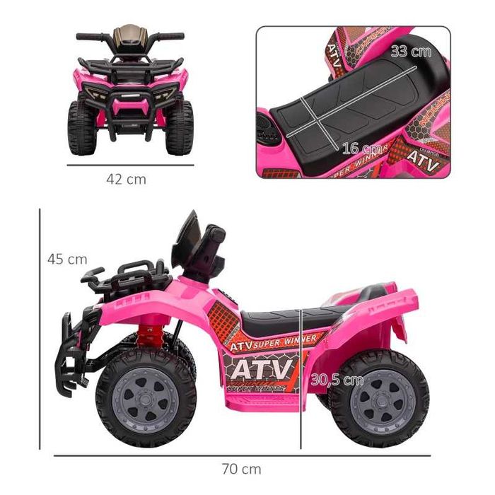 HOMCOM Детско електрическо ATV 6V с функция за движение напред, музика