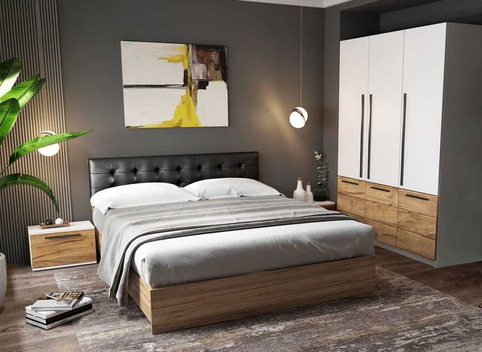 Set Dormitor Timea 4 piese Tapitat Wenge - Transport Gratuit