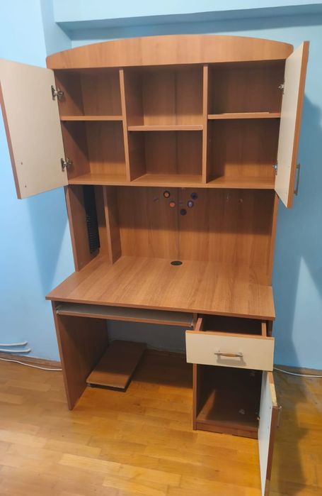 Birou 110X60 cm, cu Bibliotecă; Masă de Lucru cu Uși și Glisieră