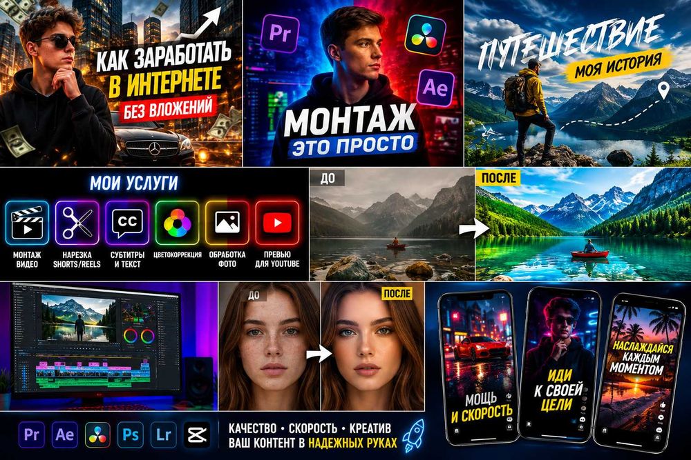 Видеомонтаж | Shorts | Reels | TIKTOK | Обработка Фото От 100 000 сум