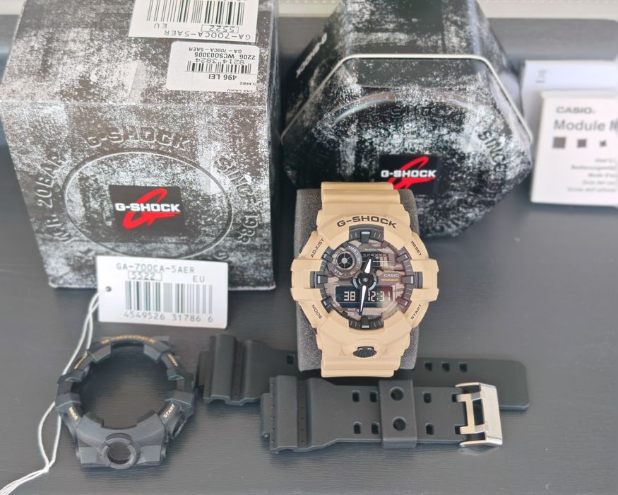 G-Shock GA-700 CA-5AER, original + bezel & curele negre
