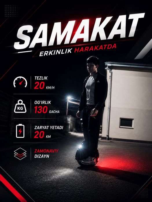 Elektr samokat (Monokoleso) sotiladi.Tezlik:20km,vazn130 kg