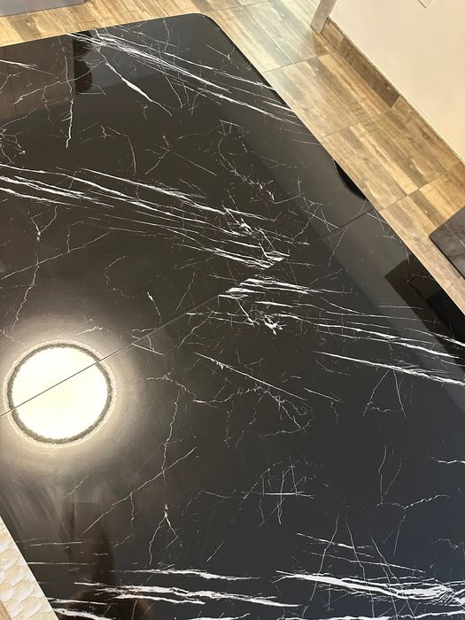 Маса закалено стъкло черна, мрамор