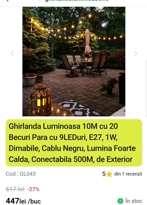 Revis Ghirlanda Luminoasa 10M cu 20 Becuri