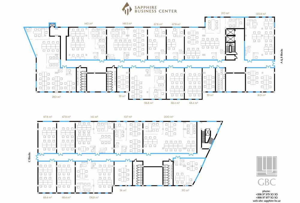 Аренда офисов в Sapphire BC, центр Ташкента, без комиссий