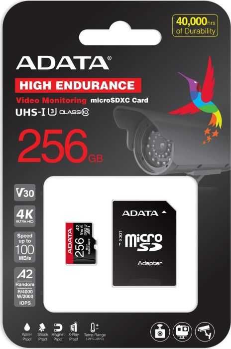 ФЛАШ КАРТА MicroSD 256GB Adata + SD адаптер клас 10 UHS-I V30 4K