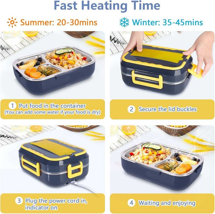 Cutie de pranz electrica 900ml cablu 220V si 12V tacamuri inox incluse