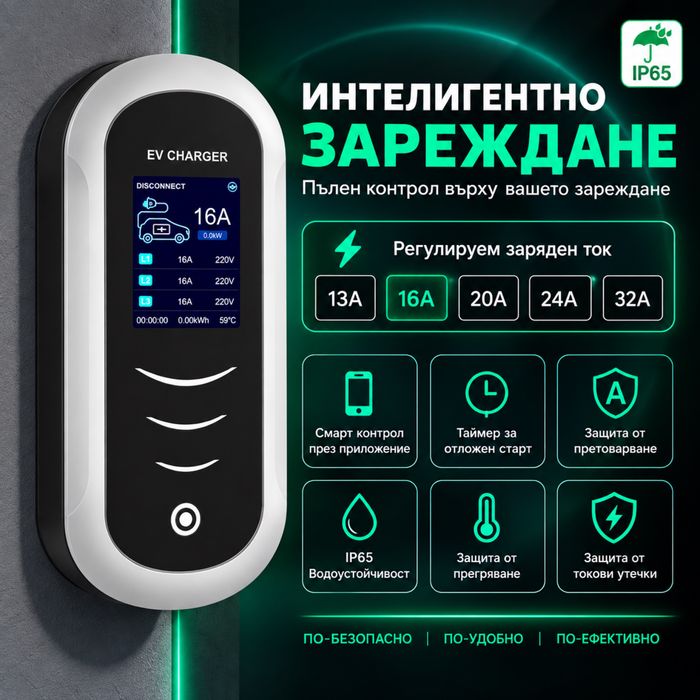 Преносимо зарядно за електромобил // 7kW - 32A // LED Display