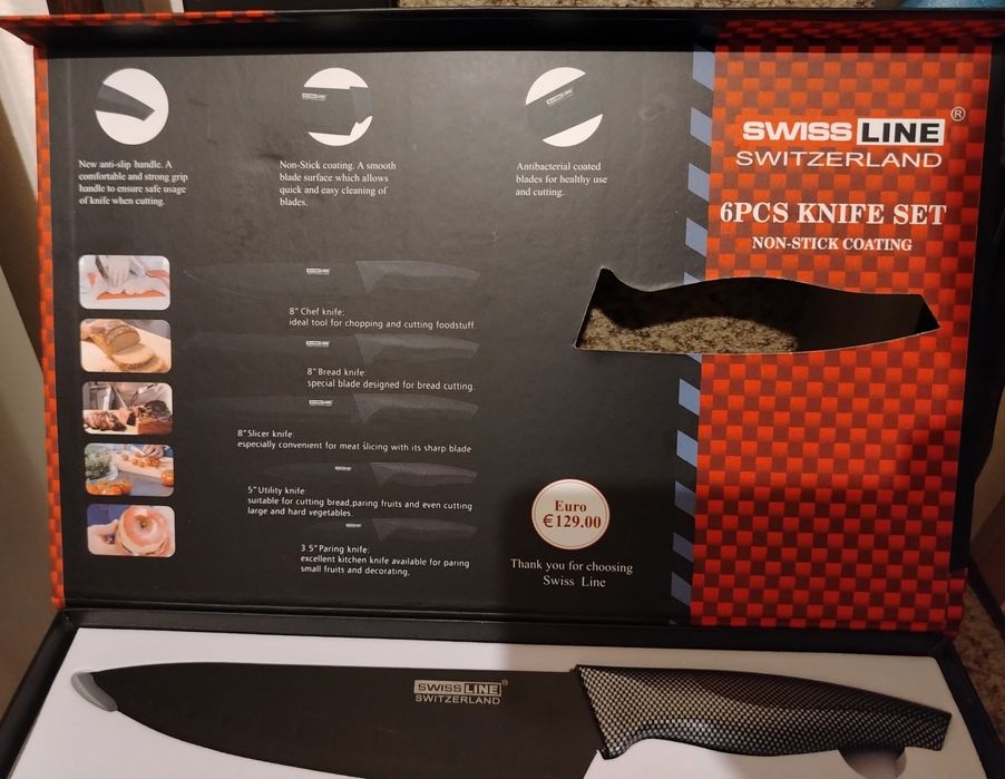 Комплект от 5  кухненски ножа SWISSLINE SWITZERLAND + керамична белачк