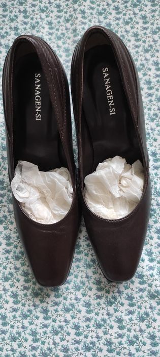 Pantofi piele maro mărime 22,5cm, cu toc comod, noi fără etichetă