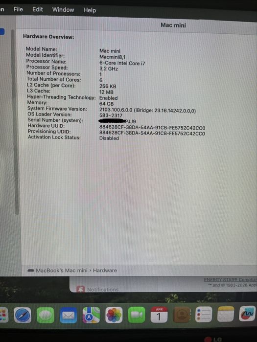 Mac Mini 2018 (Space Gray) i7 3.2Ghz 64GB RAM  1TB SSD
