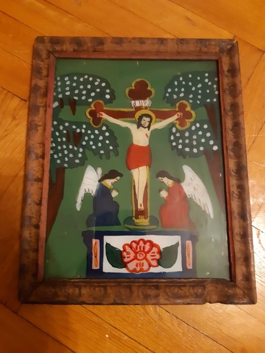Icoană veche pictură pe sticlă