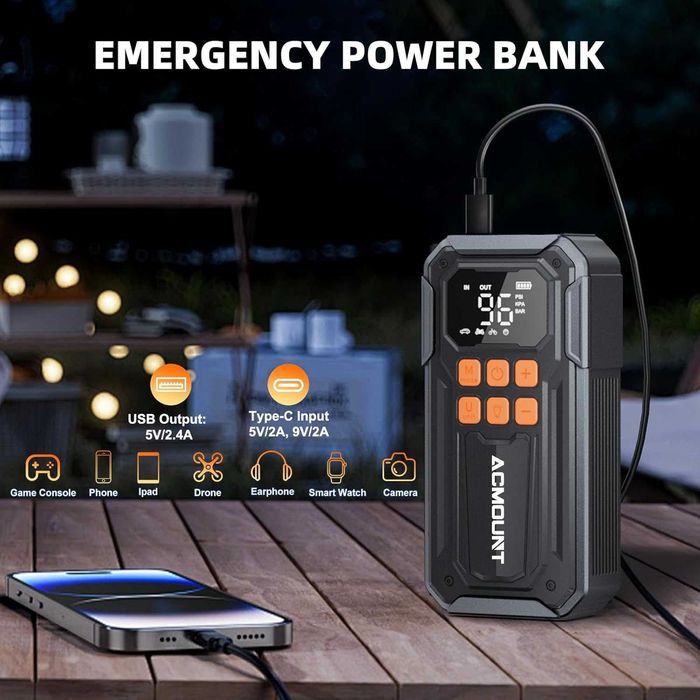 Портативный компрессор ACMOUNT C30 160PSI/30L 10000 mAh