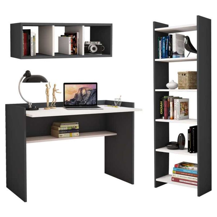 Комплект за офис, HM11776.11, Бял, Сонома, Антрацит, Пдч