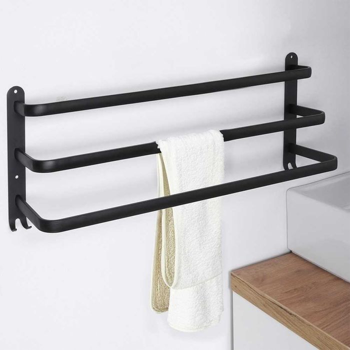 Закачалка за хавлии за баня, черен мат, 60 cm