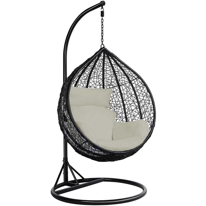 НОВ МОДЕЛ Градинска люлка с текстилна плетка - тип Яйце Сива